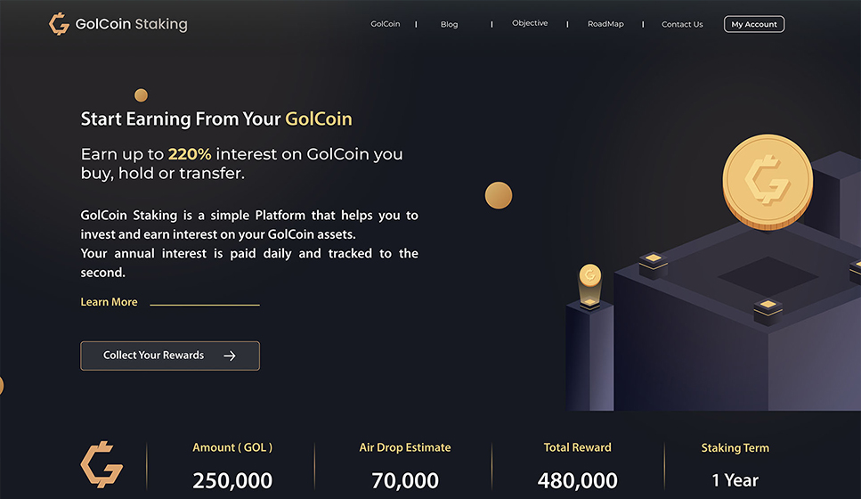 Gogolcoin staking dashboard and flows